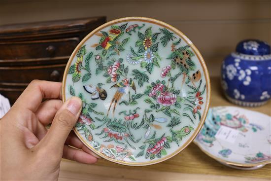 A Chinese straight butterfly bowl, a Straits footed bowl with rabbit, a prunus ginger jar and a Canton dish